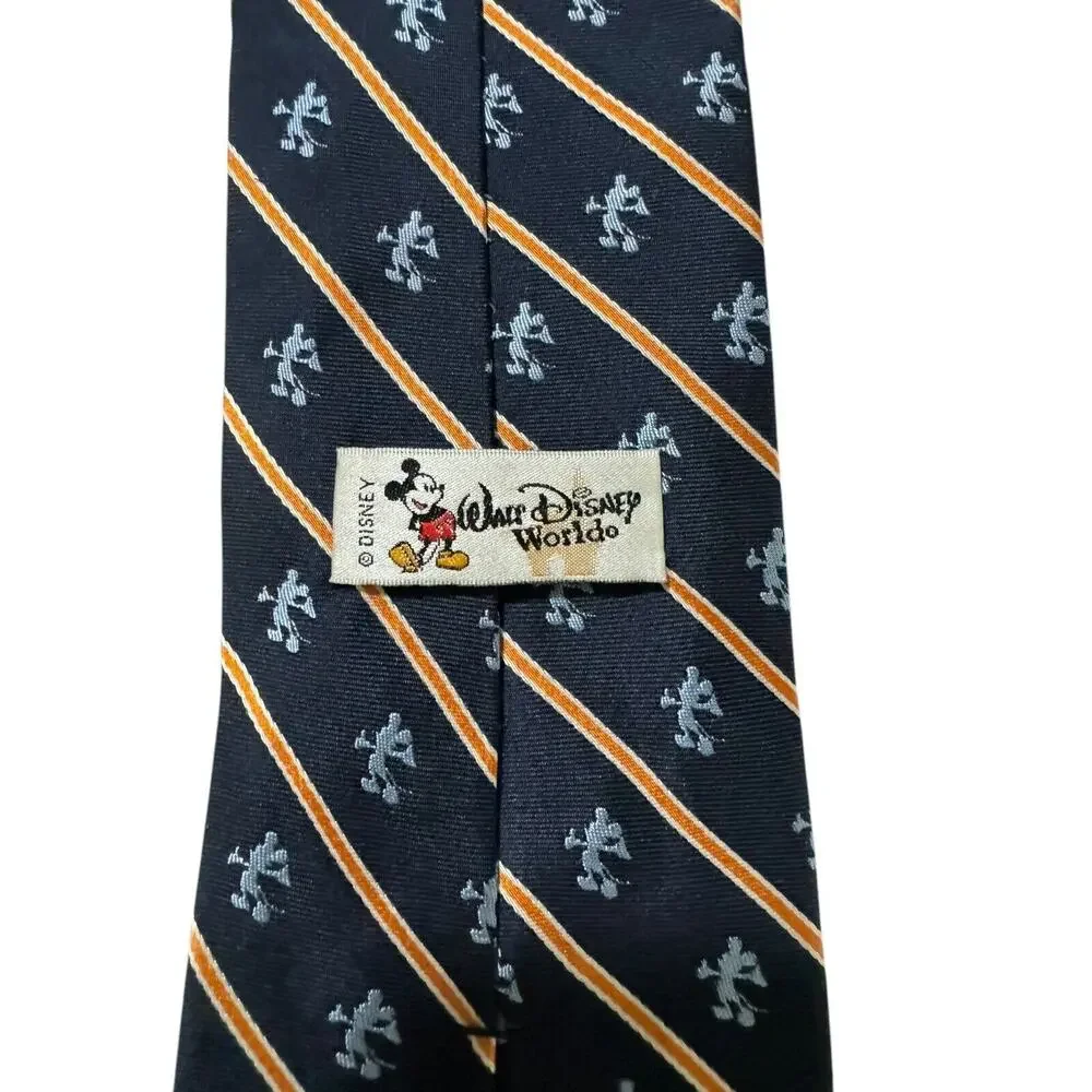Vintage Walt Disney World Mickey Mouse Embroidered Navy Blue Novelty Necktie
